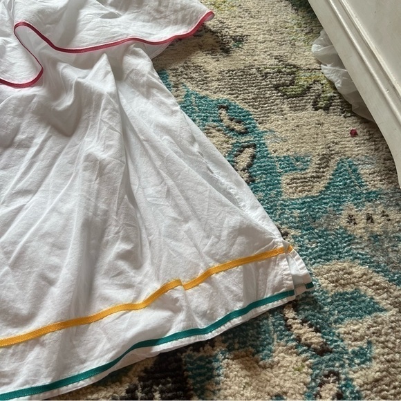 White colorful lined off the shoulder cotton blouse with ruffles - Picture 4 of 7